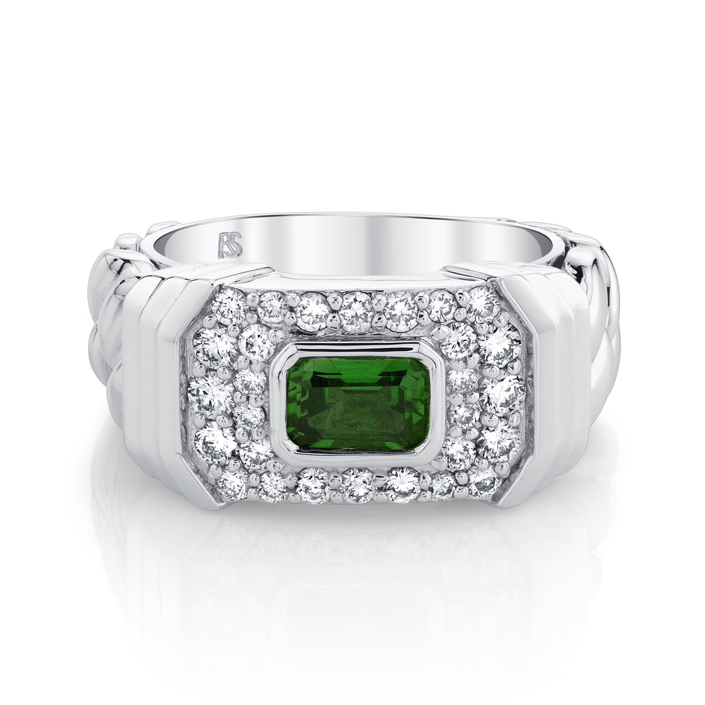 14k Gold Diamond Green Tourmaline Link Ring