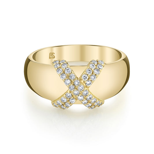 14k Gold Diamond X Dome Ring