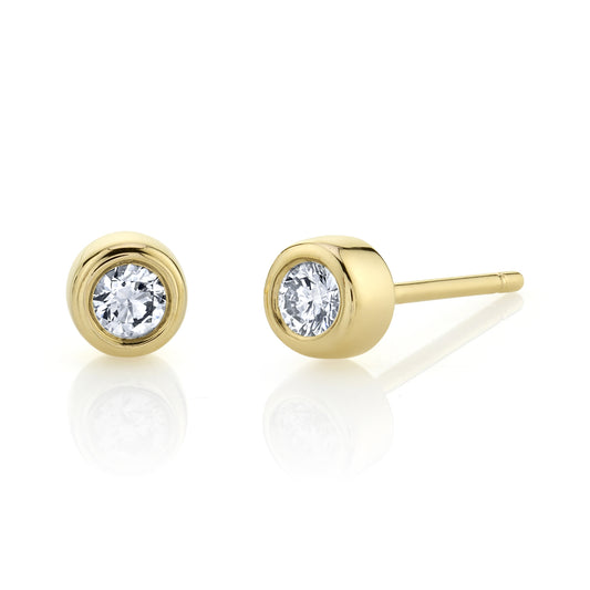 14k Gold Bezel Set Diamond Stud Earrings