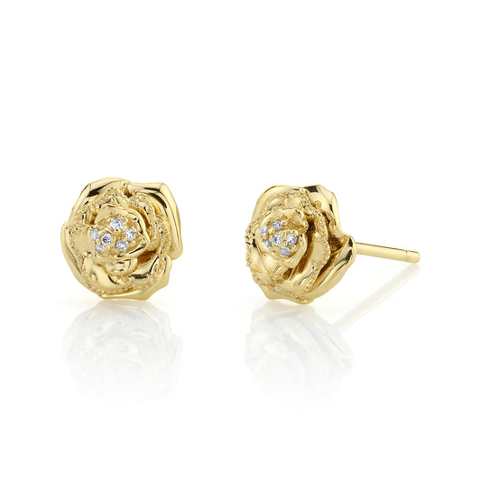 14k Gold Diamond Rose Earrings