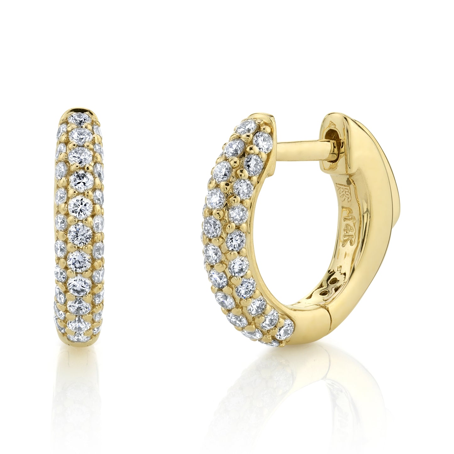 14k Gold Pave Diamond Huggie Hoops with Security Latch