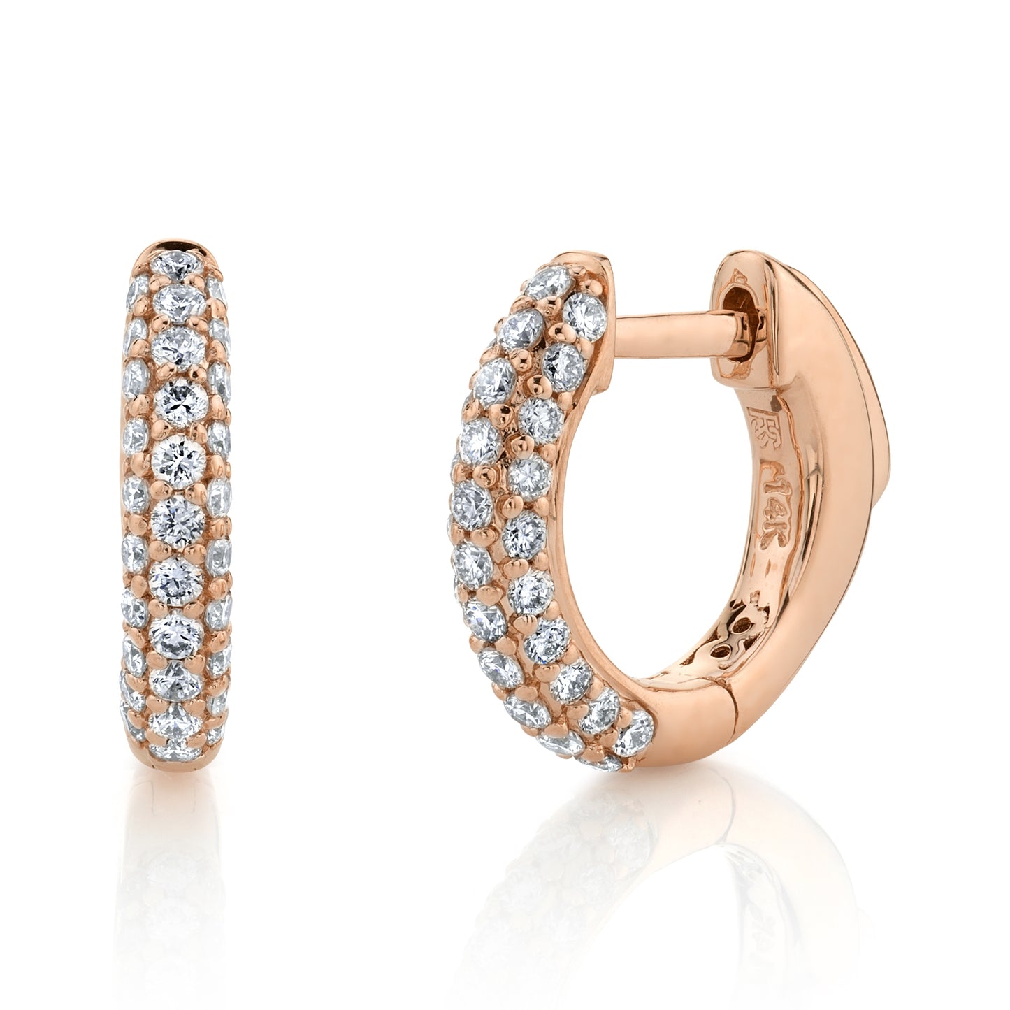 14k Gold Pave Diamond Huggie Hoops with Security Latch