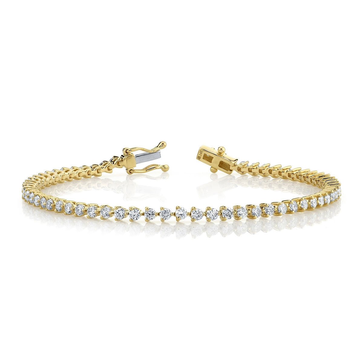 14k Gold 3 Prong 2.5CT Diamond Tennis Bracelet