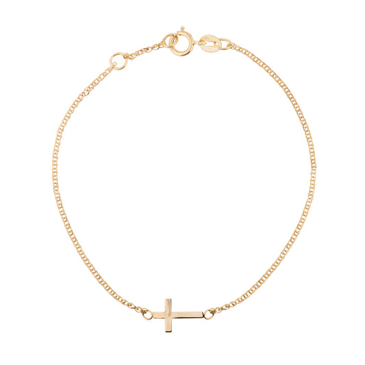 14k Yellow Gold Sideways Cross Bracelet