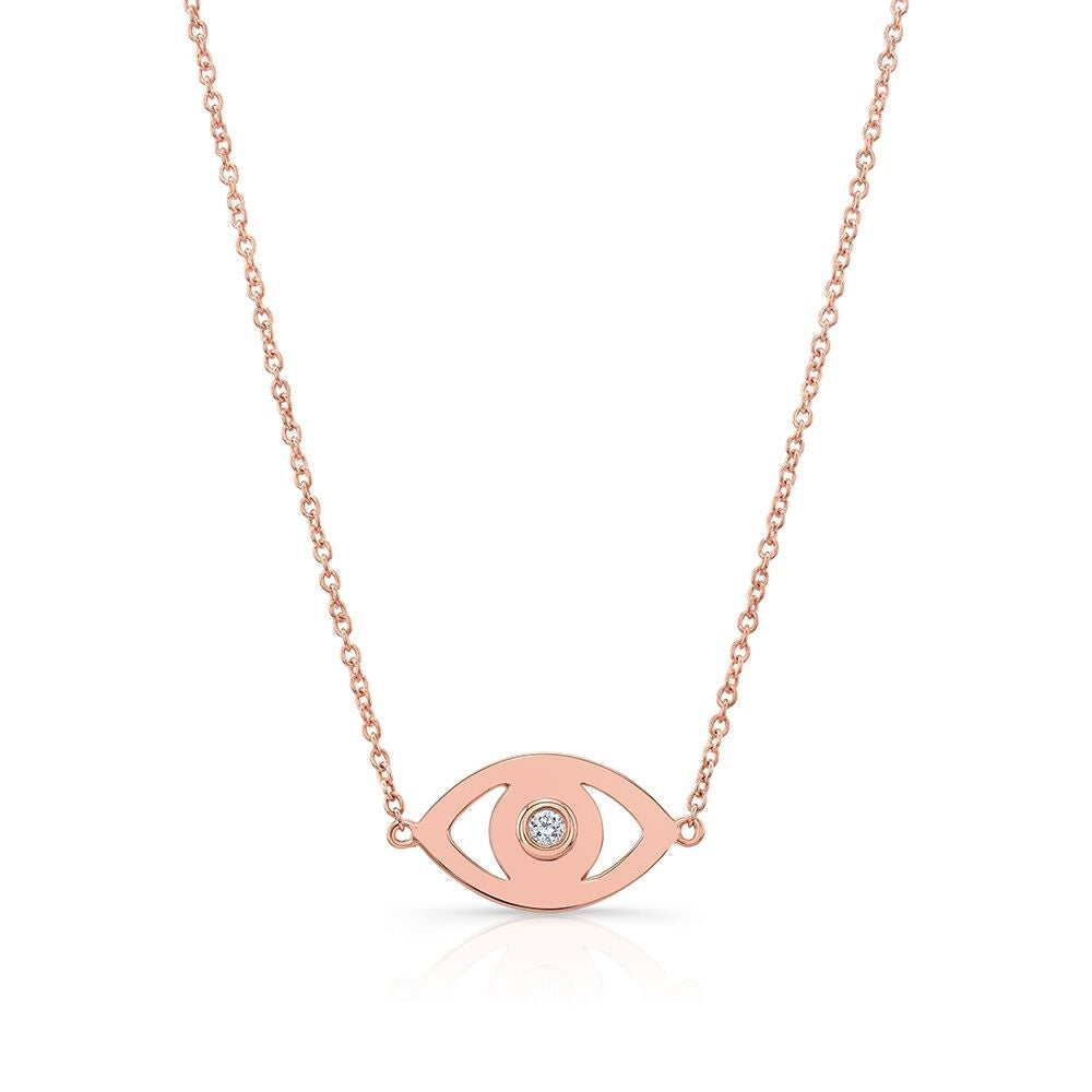 14k Gold Bezel Diamond Evil Eye Necklace