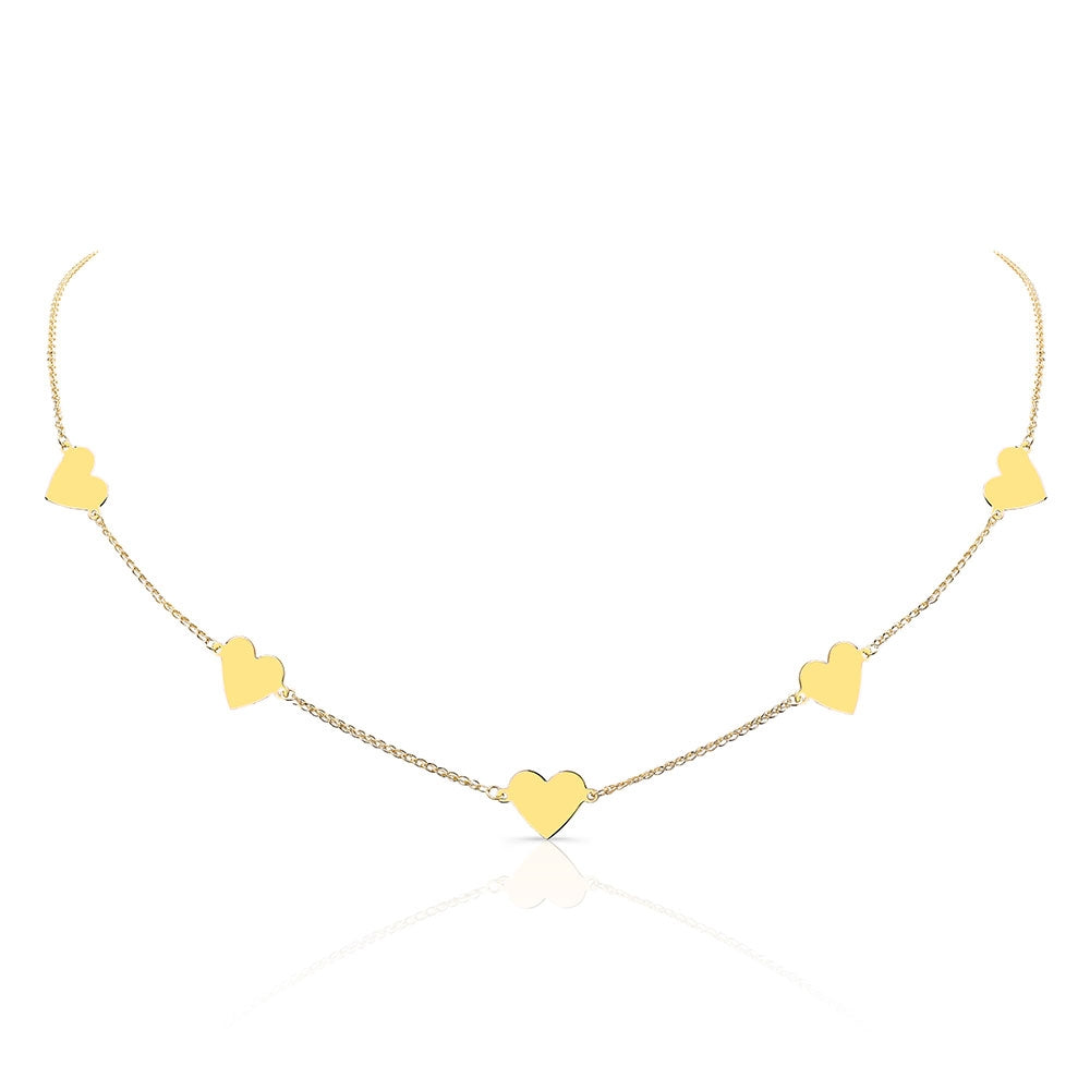 14k Gold 5 Floating Heart Necklace