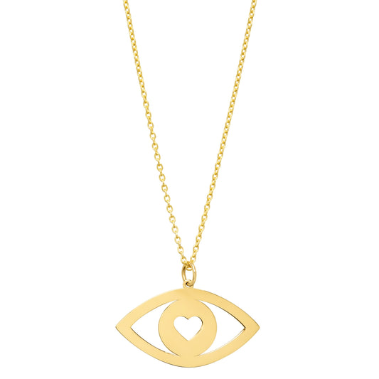 14k Gold Evil Eye Heart Charm