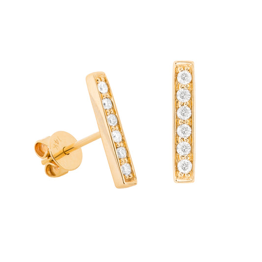 14k Gold Diamond Pave Bar Stud Earrings