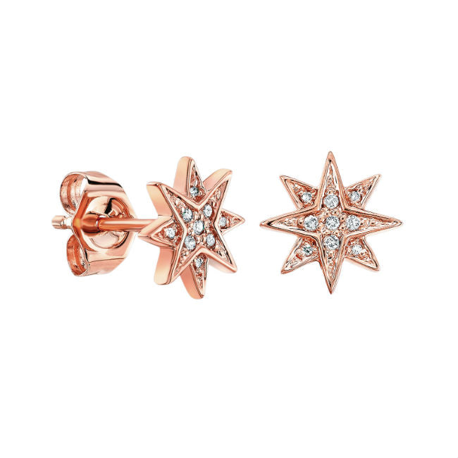 14k Gold Diamond Starburst Stud Earrings