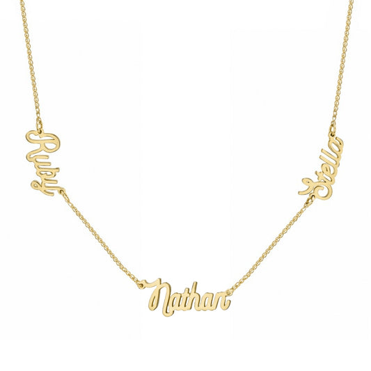 14K Gold Triple Nameplate Necklace