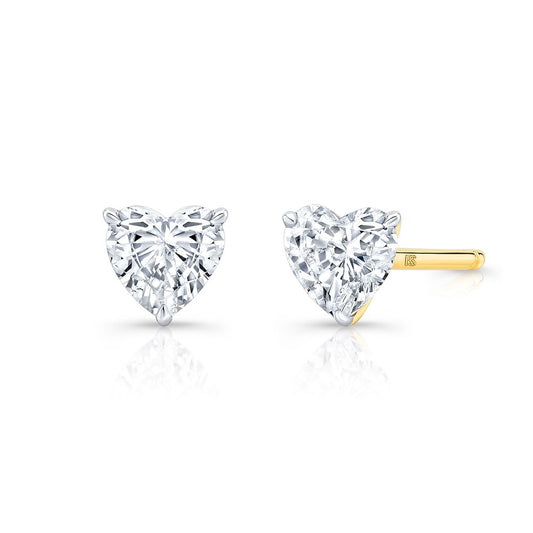 14k Gold Floating Heart Cut Diamond Stud Earrings