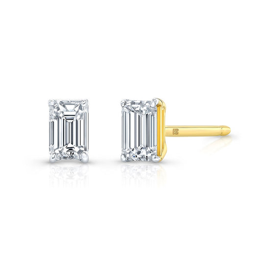 14k Gold Floating Emerald Cut Diamond Stud Earrings