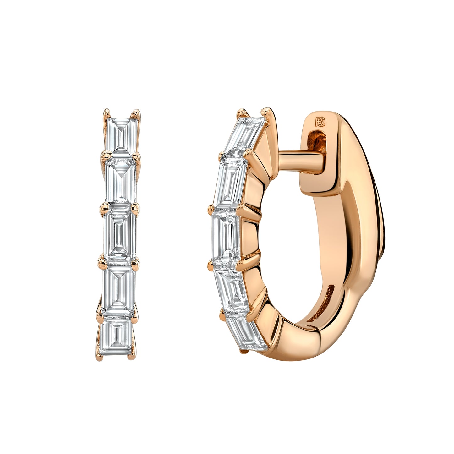 14k Gold Diamond Baguette Huggie Hoops with Security Latch