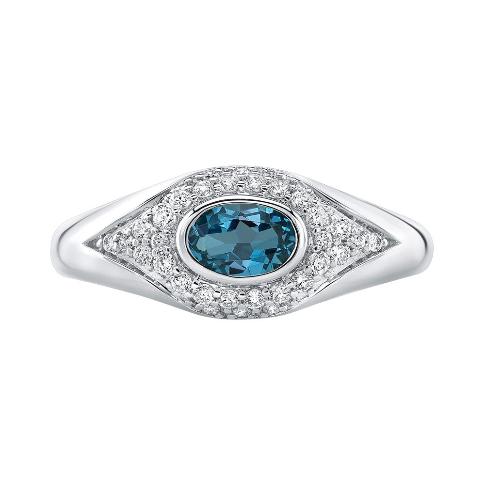 14k Gold Diamond Oval Gemstone Evil Eye Dome Ring