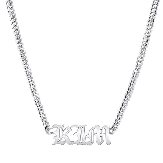 14k Gold Medium Miami Cuban Link Thick Nameplate Necklace