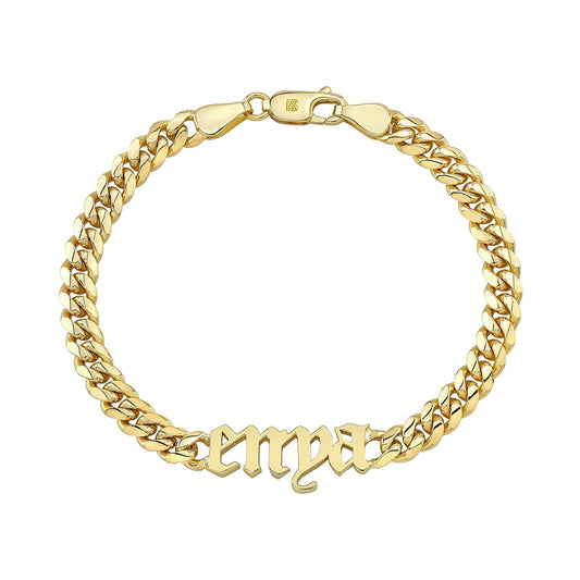 14k Gold Thick 2.0 Miami Cuban Link Old English Nameplate Bracelet