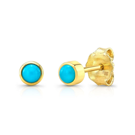 14k Gold Bezel Set Turquoise Stud Earrings