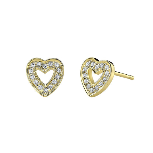 14k Gold Diamond Cut Out Heart Stud Earrings