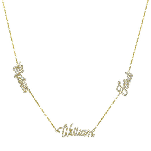 14k Gold Diamond Triple Nameplate Necklace