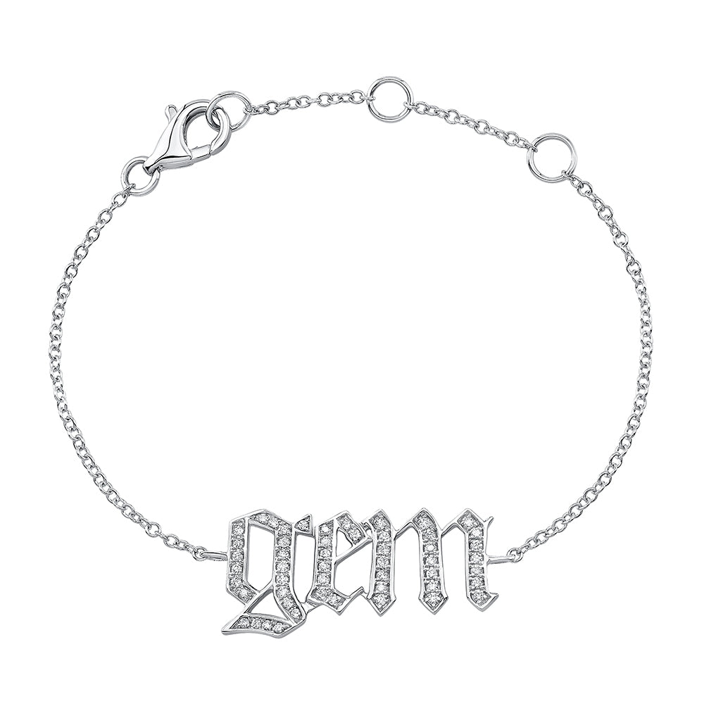 Kids' 14k Gold Diamond Old English Nameplate Bracelet