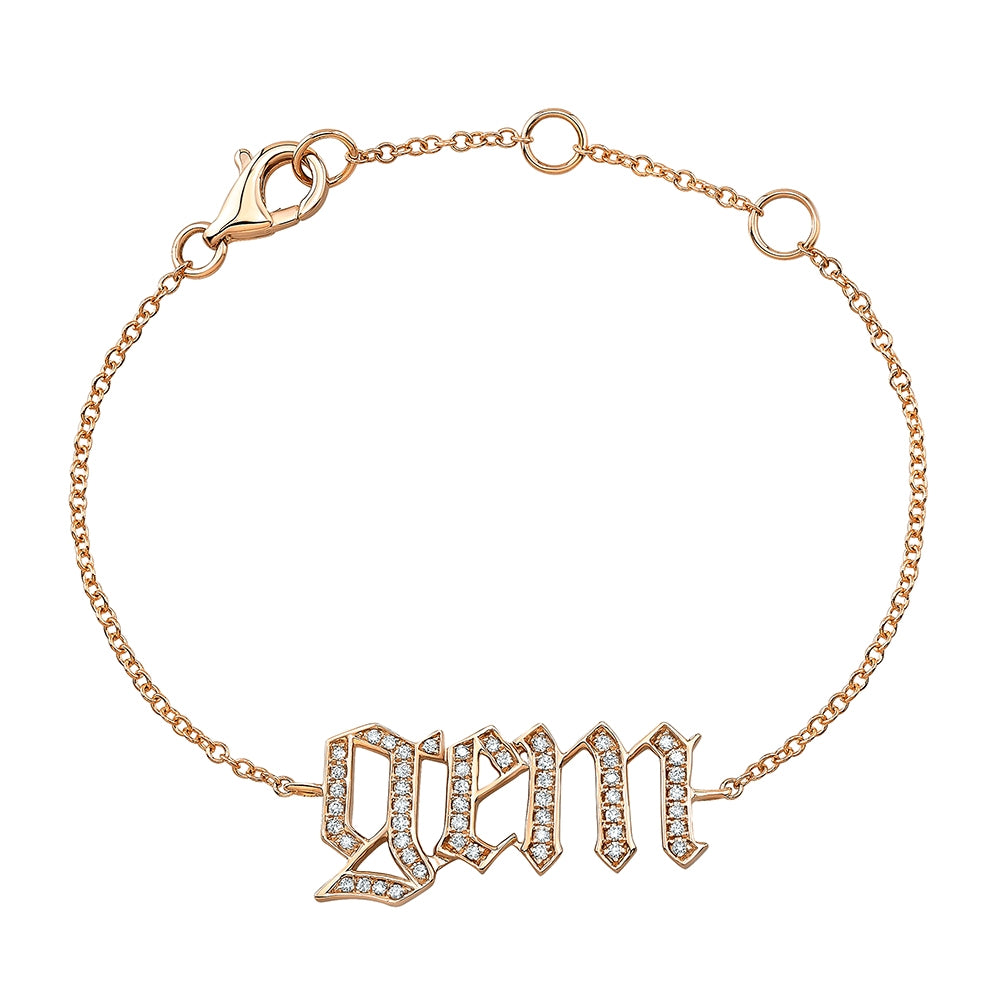 Kids' 14k Gold Diamond Old English Nameplate Bracelet