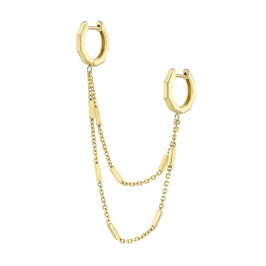 14k Gold Double Chained Angled Huggie Hoop Earrings