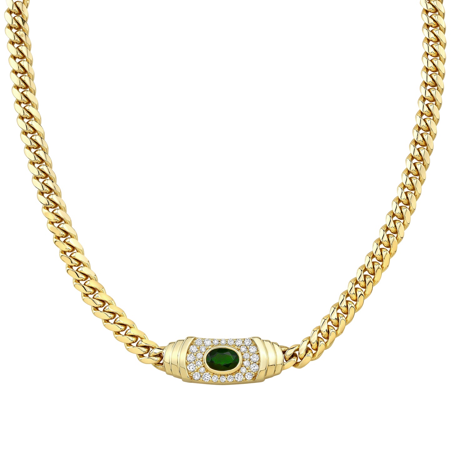 14k Gold Diamond Gemstone Miami Cuban Link Mini Necklace