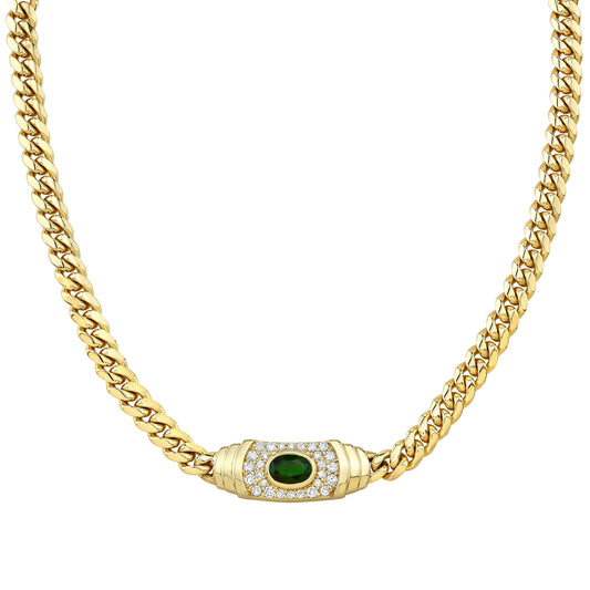 14k Gold Diamond Gemstone Miami Cuban Link Mini Necklace