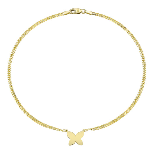 14k Yellow Gold Floating Butterfly Mini Miami Cuban Link Anklet