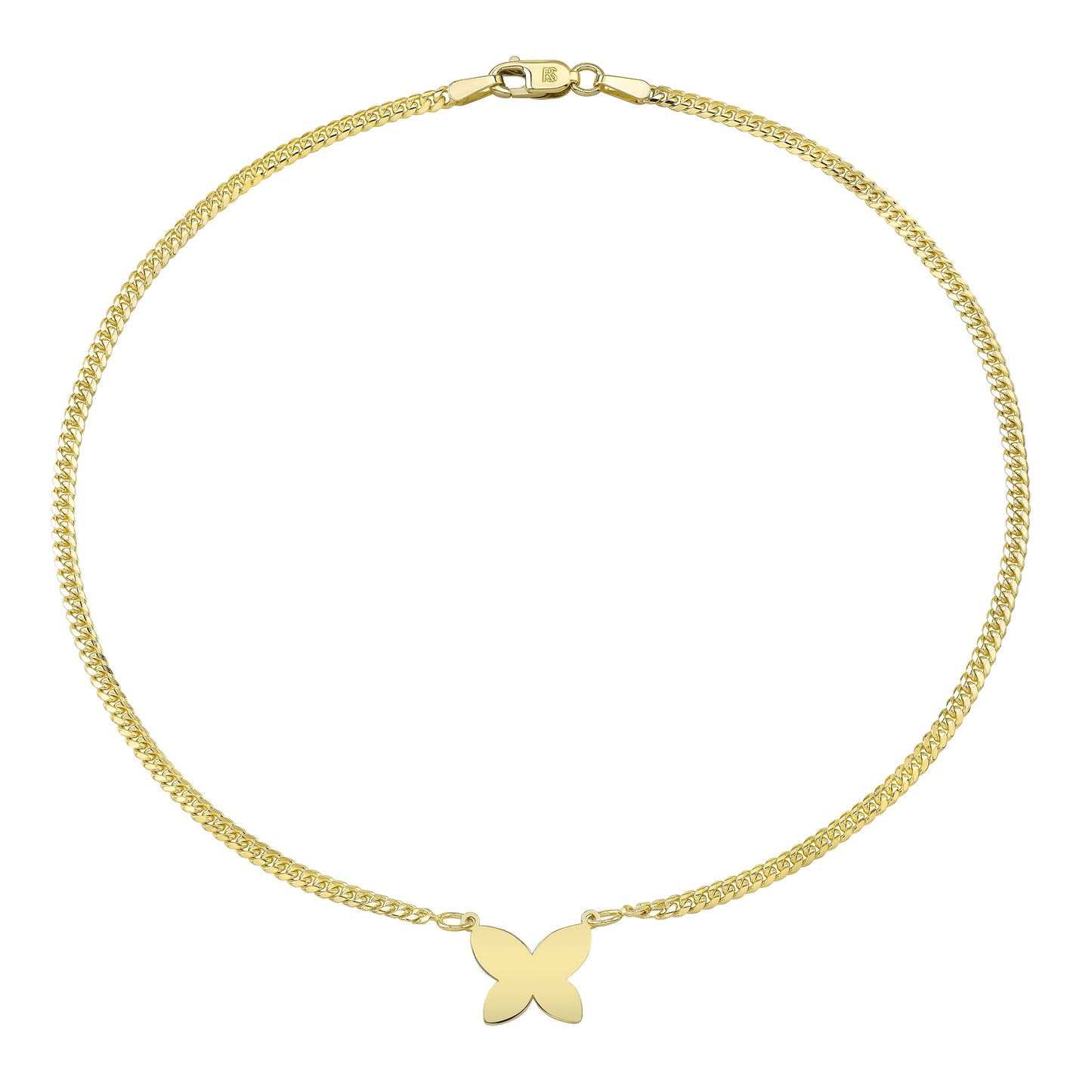 14k Yellow Gold Floating Butterfly Mini Miami Cuban Link Anklet