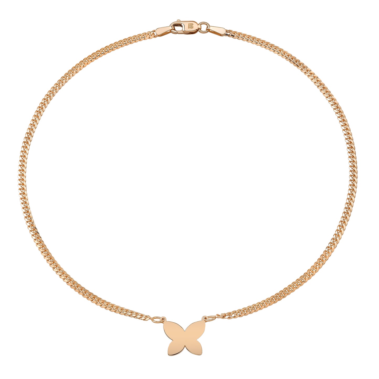 14k Yellow Gold Floating Butterfly Mini Miami Cuban Link Anklet