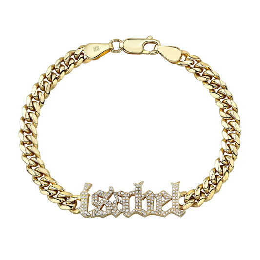 14k Gold Diamond Old English Thick 2.0 Miami Cuban Link Bracelet