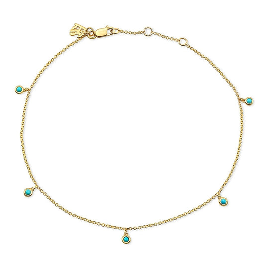 14k Gold 5 Bezel Turquoise Anklet