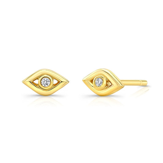 14k Gold Diamond Mini Evil Eye Earrings