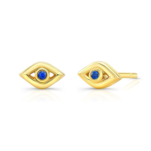 14k Gold Sapphire Mini Evil Eye Earrings