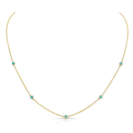 14k Gold 5 Bezel Turquoise Station Necklace