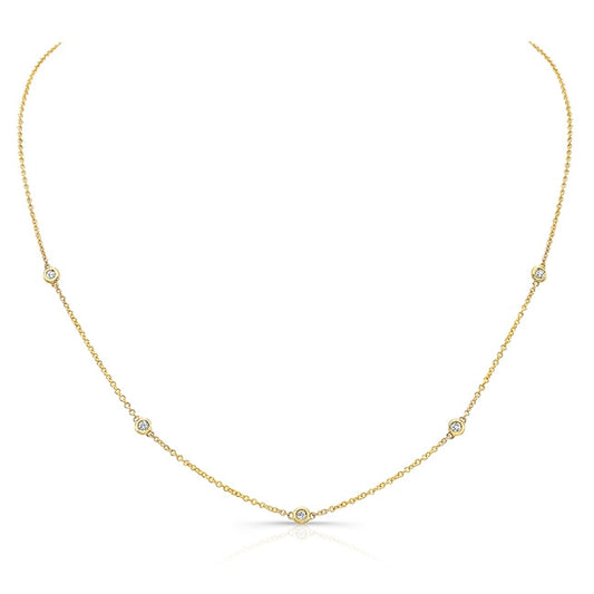 14k Gold 5 Bezel Diamond Station Necklace