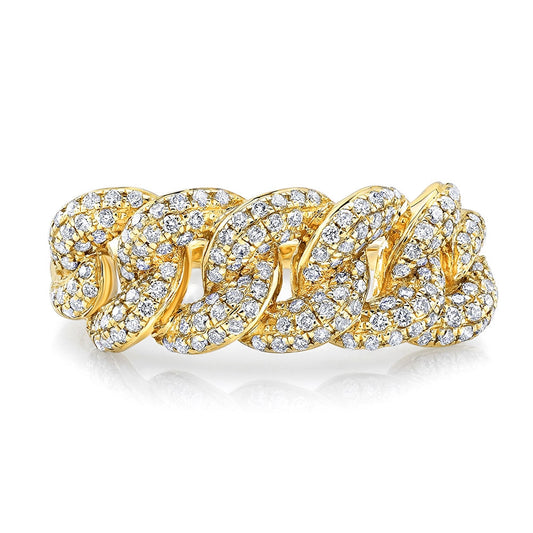 14k Gold Pave Diamond Cuban Link Ring