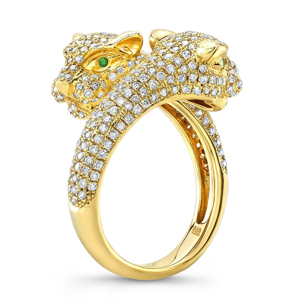 14k Gold Diamond Emerald Panther Ring