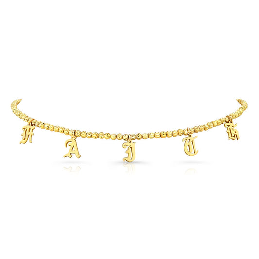 14k Gold Personalized Diamond Cut Bead Choker