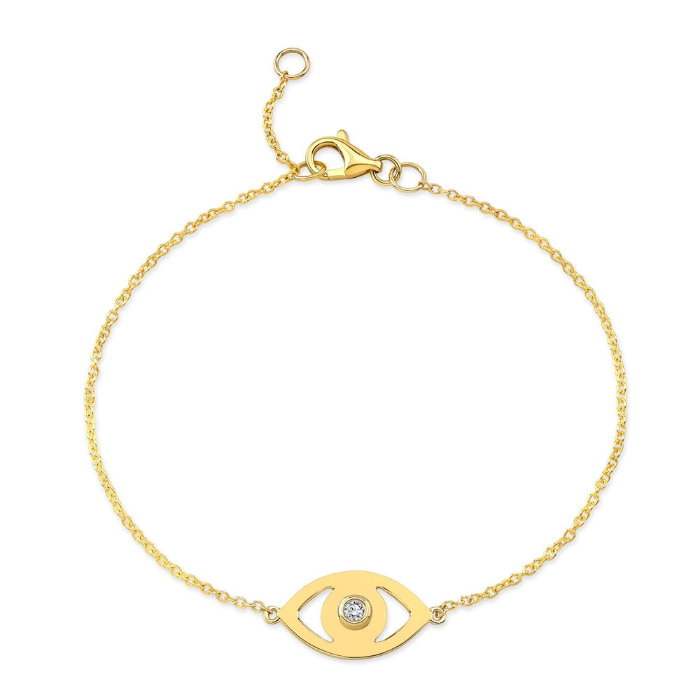 14k Gold Diamond Bezel Evil Eye Bracelet