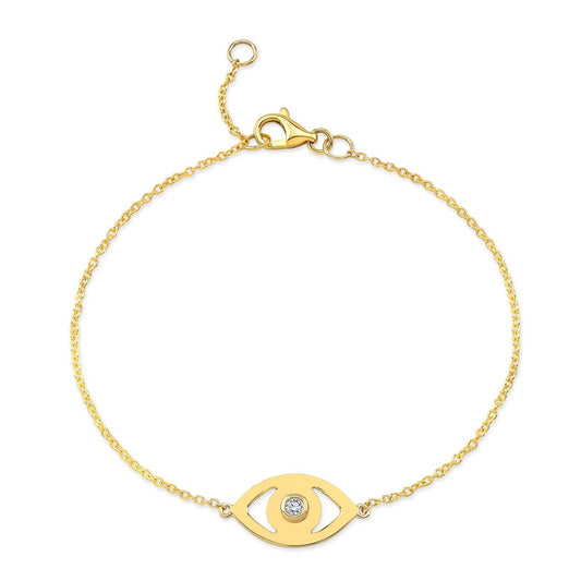 Kids' 14k Gold Diamond Bezel Evil Eye Bracelet