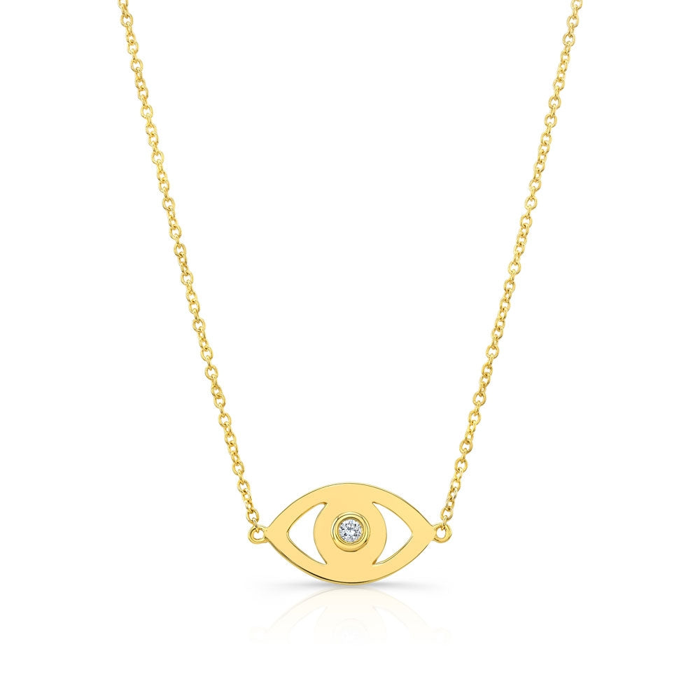 14k Gold Bezel Diamond Evil Eye Necklace