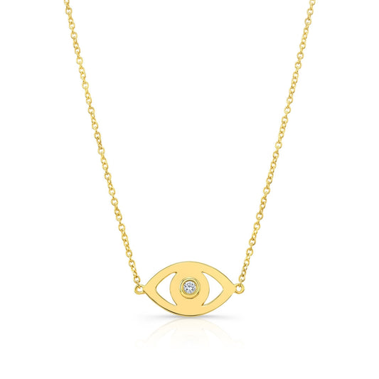 14k Gold Bezel Diamond Evil Eye Necklace