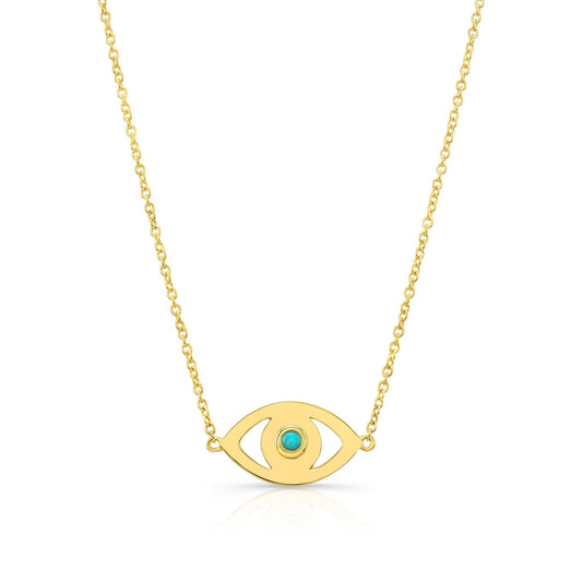 14k Gold Bezel Turquoise Evil Eye Necklace