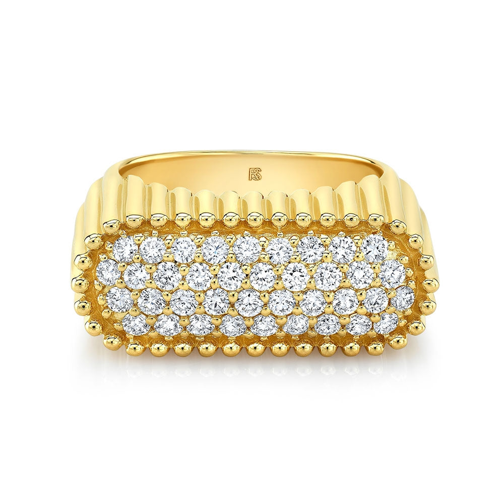 14k Gold Diamond Fluted Signet Ring