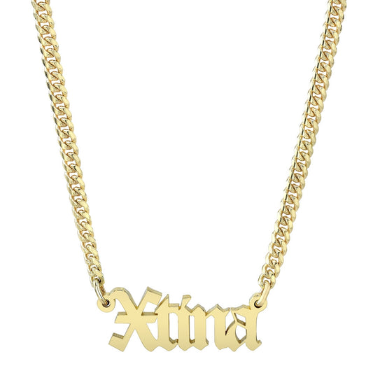 14k Gold Mini Miami Cuban Link Nameplate Necklace