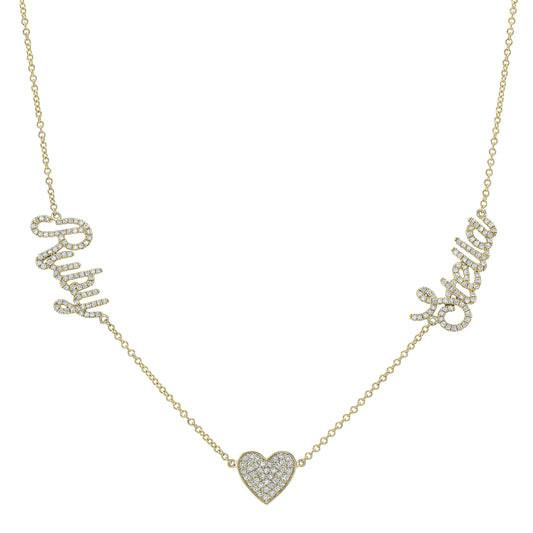 14k Gold Diamond Heart Multi Nameplate Necklace