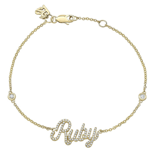 14k Gold Diamond Script Nameplate Bracelet