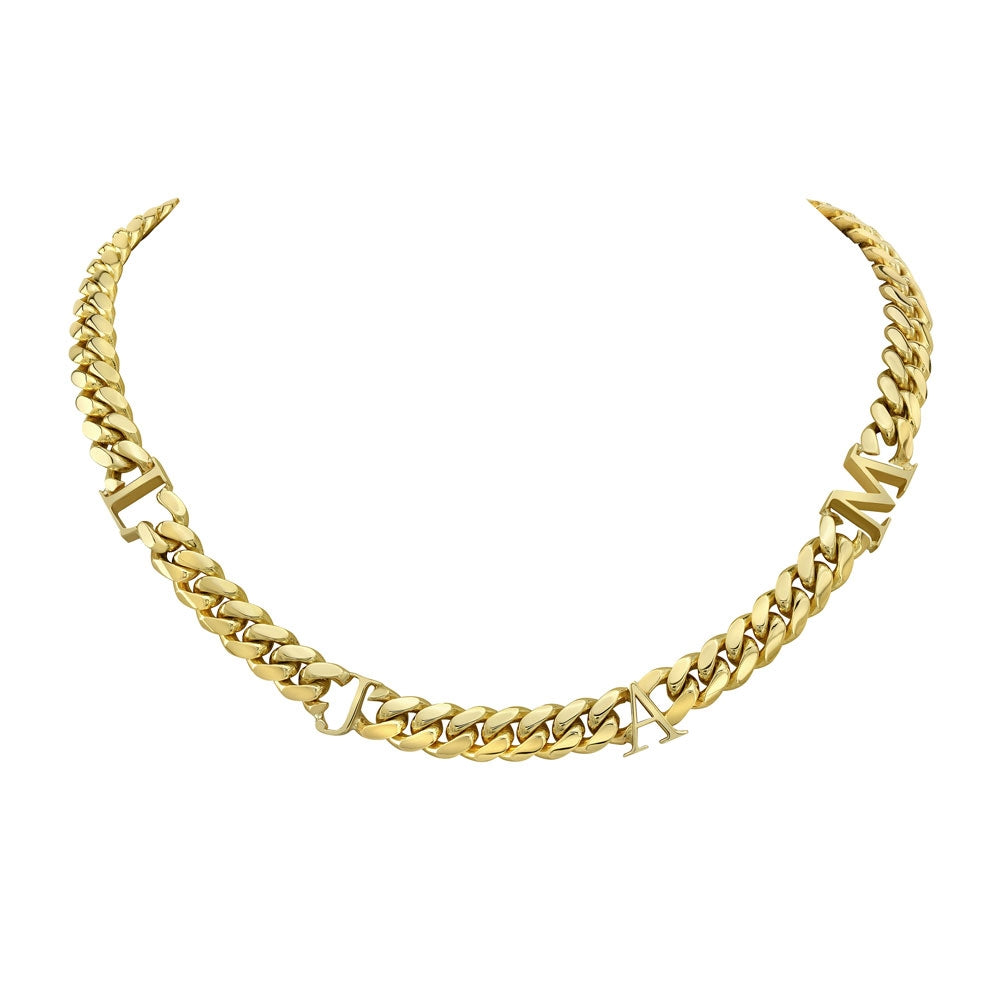 14k Gold Jumbo Miami Cuban Link Thick Initial Necklace